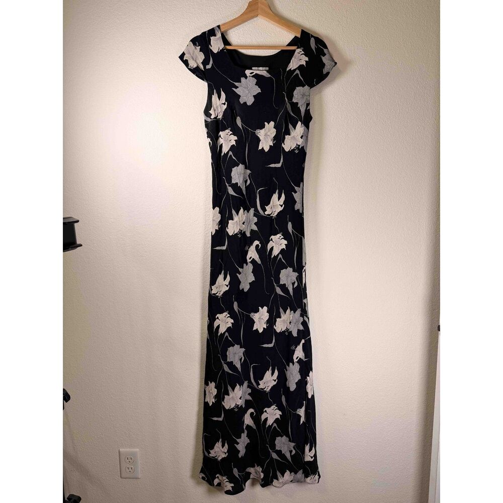 Vintage Felicity Floral Maxi Dress Cap Sleeve Square Neck Size L
